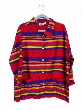 Vintage Chicos Jacket Womens XL 3 Silk Button Front Colorful Stripes Kidcore
